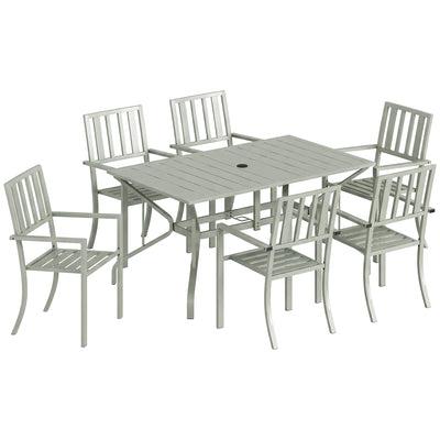 Garden Dining Set for 6 with Stacking Chairs and Weatherproof Steel Frame, Light Grey Outsunny