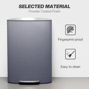 50L Pedal Bin with Soft Close Lid and Removable Inner Bucket for Kitchen or Office Grey