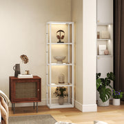 LED Floor Lamp with 4 Glass Shelves Dimmable Light Ideal for Living Room or Office Oak