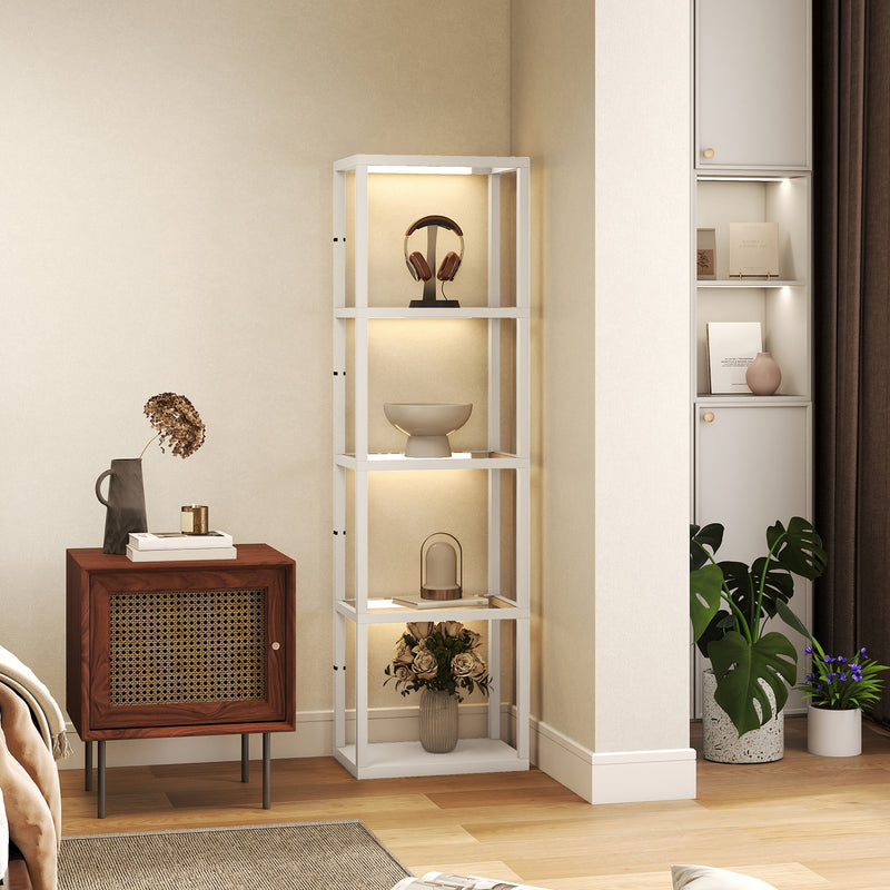 LED Floor Lamp with 4 Glass Shelves Dimmable Light Ideal for Living Room or Office Oak