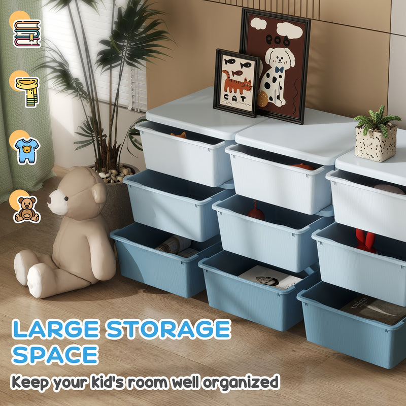 Kids Storage Organiser Unit with 9 Removable Bins for Toys and Clothes Blue