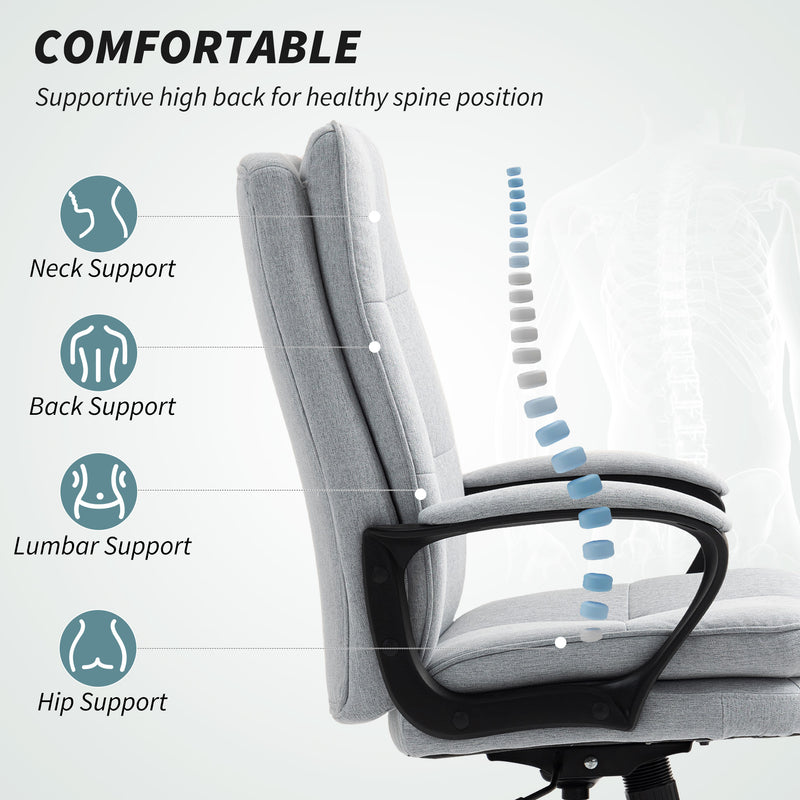 Double Padded Office Chair With Linen Look Fabric For Home Or Work Setup Light Grey