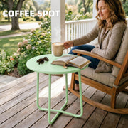 Small Round Garden Side Table with Sturdy Metal Frame and Adjustable Feet for Stable Outdoor Use Green Outsunny