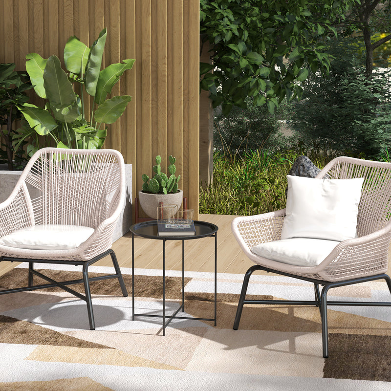 Black Steel Round Garden Table with Removable Tray Top by Outsunny