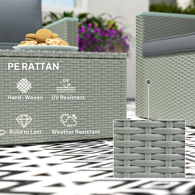 Light Grey 4 Seater Rattan Garden Furniture Set with Cushions and Coffee Table