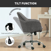 Grey Velvet Feel Swivel Office Chair With Padded Seat And Adjustable Height