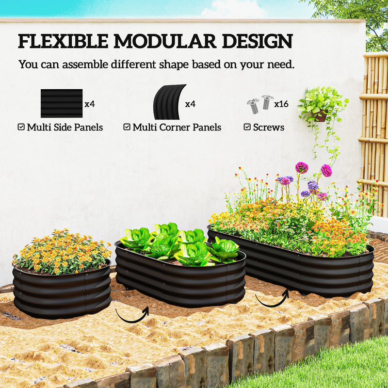Galvanised Metal Raised Garden Bed For Flowers Herbs And Vegetables With Safety Edging Black AOSOM