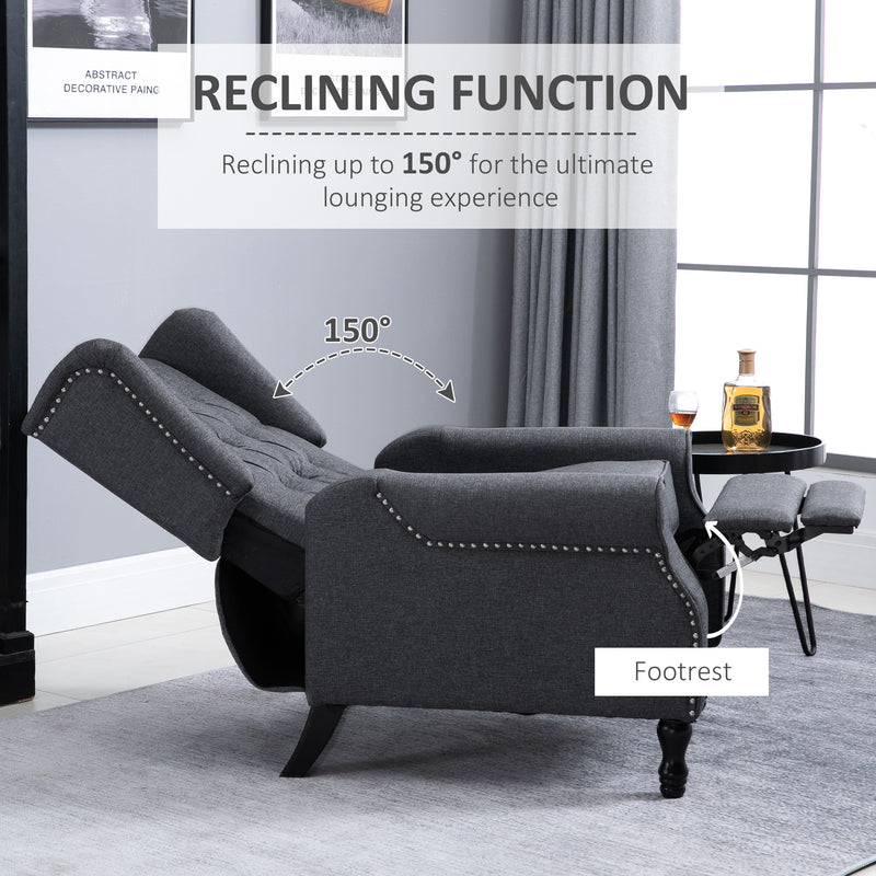 Wingback Recliner Armchair With Footrest and Button Tufted Back for Living Room Dark Grey