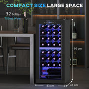 32 Bottle Dual Zone Wine Fridge 5-18 Degrees Farenheit Black by HOMCOM