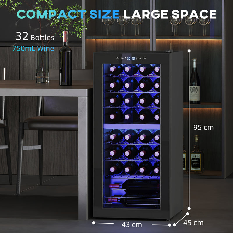 32 Bottle Dual Zone Wine Fridge 5-18 Degrees Farenheit Black by HOMCOM