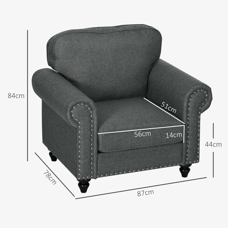 Mid Century Accent Armchair with Pocket Sprung Seat for Living Room Comfort Charcoal Grey