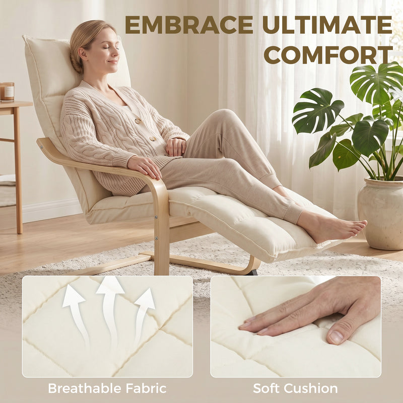 Accent Chair with Built-In Footrest and Gentle Rocking Motion for Relaxing Cream White