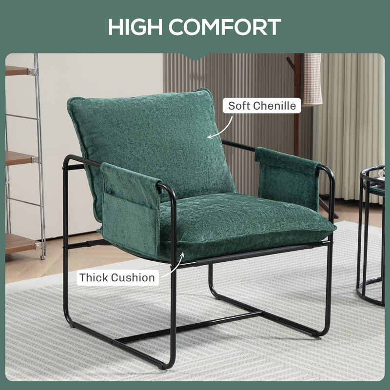 Green Minimalist Padded Accent Chair with Side Pockets by HOMCOM