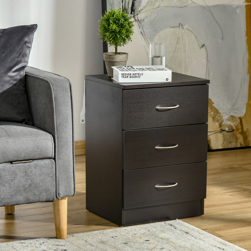 Bedside Table with 3 Drawers for Organising Night-Time Essentials Black