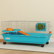 Small Animal Cage with Deep Base and Easy Access Doors for Rabbits and Guinea Pigs Blue AOSOM