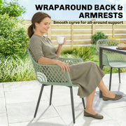 Set of 4 Garden Dining Chairs with Armrests for Garden or Patio Comfort Green With Black Metal Legs Outsunny