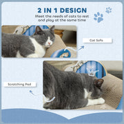 Blue 2 in 1 Cat Bed Scratching Board with Catnip for Indoor Cats 26.5cm by PawHut