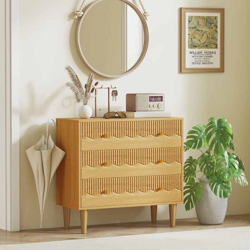 Chest of Drawers with Three Large Storage Drawers and Easy Clean Surface Oak Grain AOSOM