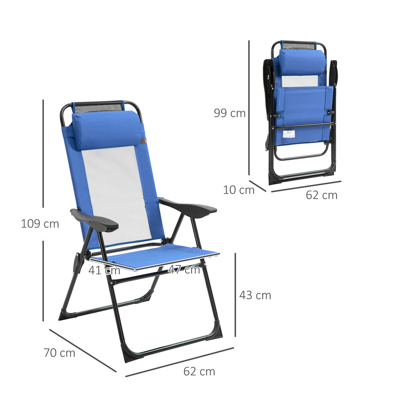 Set of 2 Folding Recliner Sun Loungers With Adjustable Backrest For Garden Use Blue Outsunny