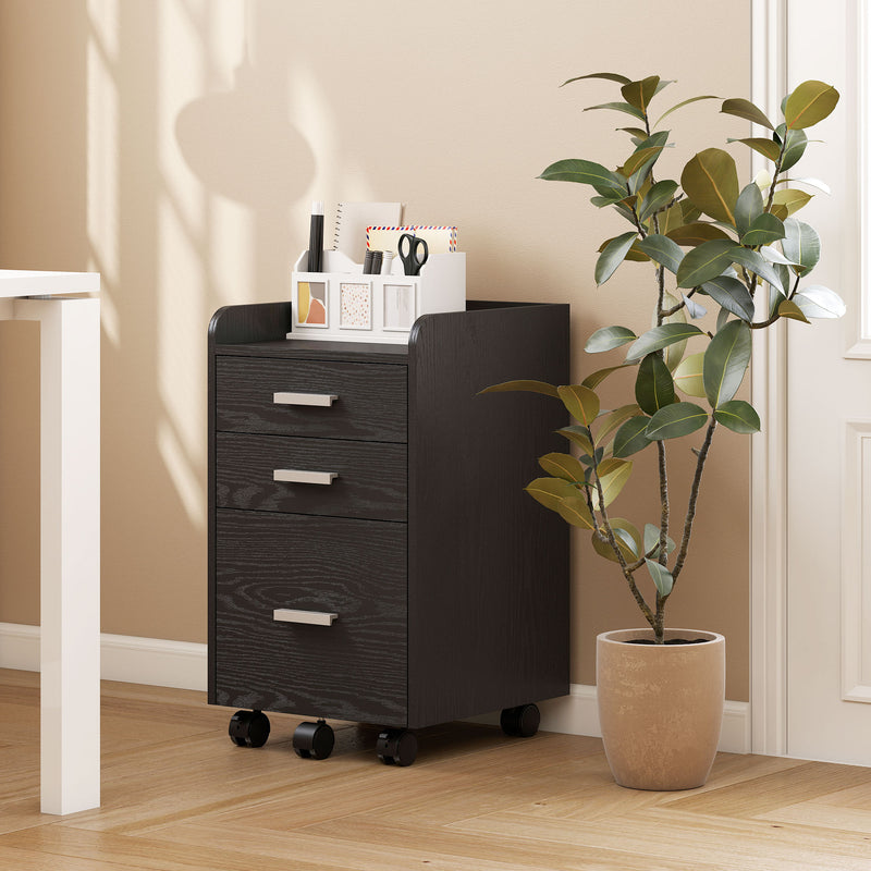 Mobile 3 Drawer Rolling Office Filing Cabinet With Edged Top For A4 And Letter Files, 39W x 40D x 65Hcm