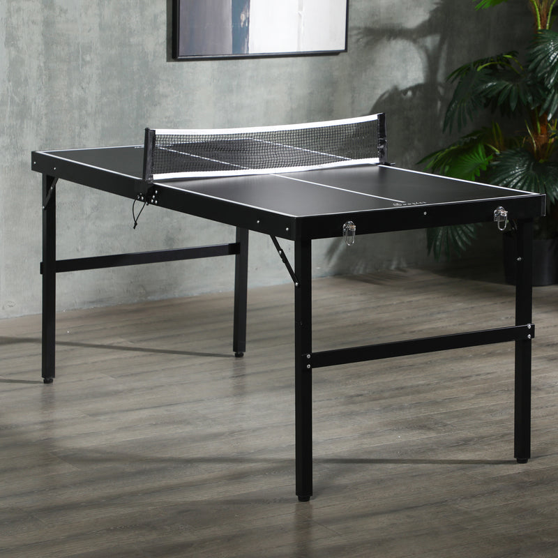 5ft Folding Table Tennis Set With Net Ideal For Indoor Or Outdoor Play Black AOSOM