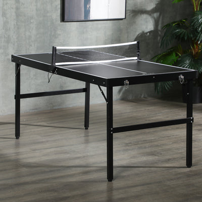 5ft Folding Table Tennis Set With Net Ideal For Indoor Or Outdoor Play Black AOSOM