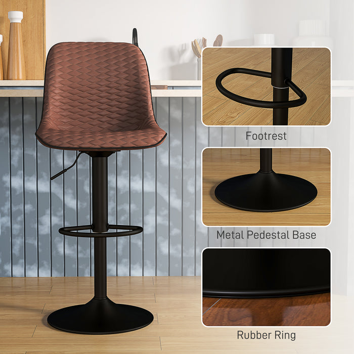 Set of Two Brown Faux Leather Bar Stools with Padded Seat by HOMCOM