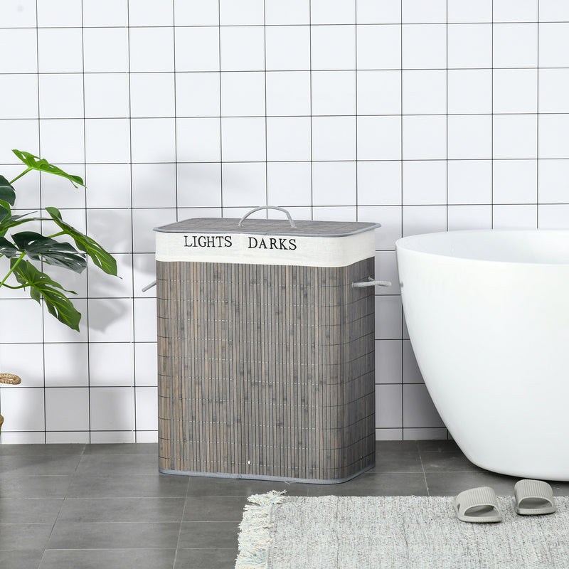 Grey 100L Collapsible Laundry Basket With Lid And Removable Lining For Dirty Clothes