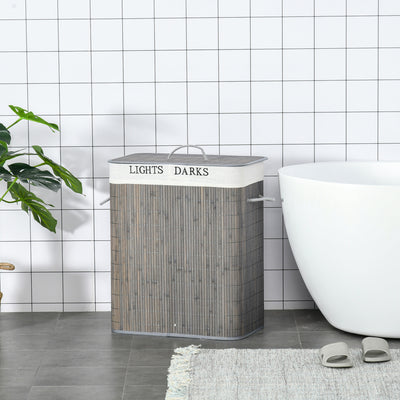 Grey 100L Collapsible Laundry Basket With Lid And Removable Lining For Dirty Clothes