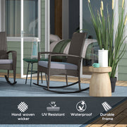 Set of 2 Rattan Garden Rocking Chairs With Cushions and Armrests For Outdoor Use, Grey