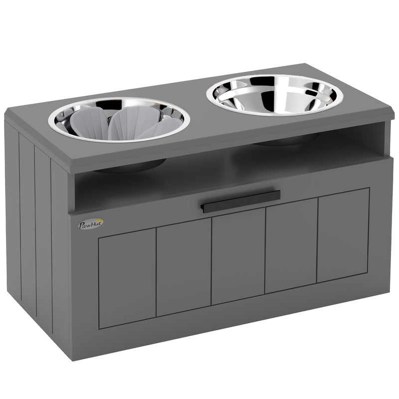 Raised Dog Feeder with Slow Feed Bowls and Storage Drawer for Large Dogs Grey