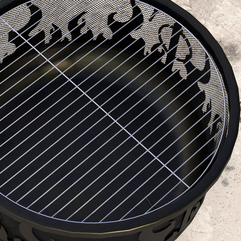 Black Steel Fire Pit BBQ With Poker For Garden Heating And Outdoor Cooking