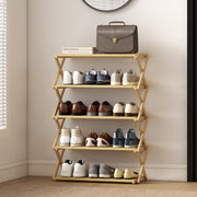 Five Tier Folding Bamboo Shoe Rack Space Saving Storage Organiser For Hallway Natural AOSOM