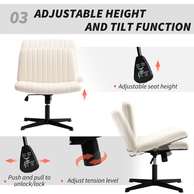 Armless Swivel Office Chair With Wide Seat And Tilt Function For Home Desk Use Cream
