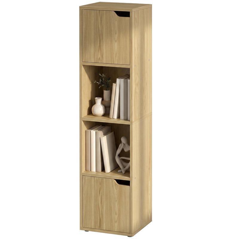 Slim Corner Bookcase with Shelves and Cabinets for Small Spaces Oak