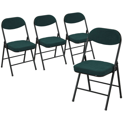 Set of Four Folding Corduroy Dining Chairs Ideal for Small Spaces and Extra Seating Blue