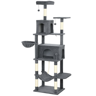 Large Multi Level Cat Tree with Condos Hammocks and Scratching Posts for Indoor Cats Grey