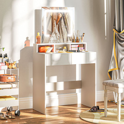 White Dressing Table with LED Mirror and Storage Drawers for Makeup and Bedroom by HOMCOM