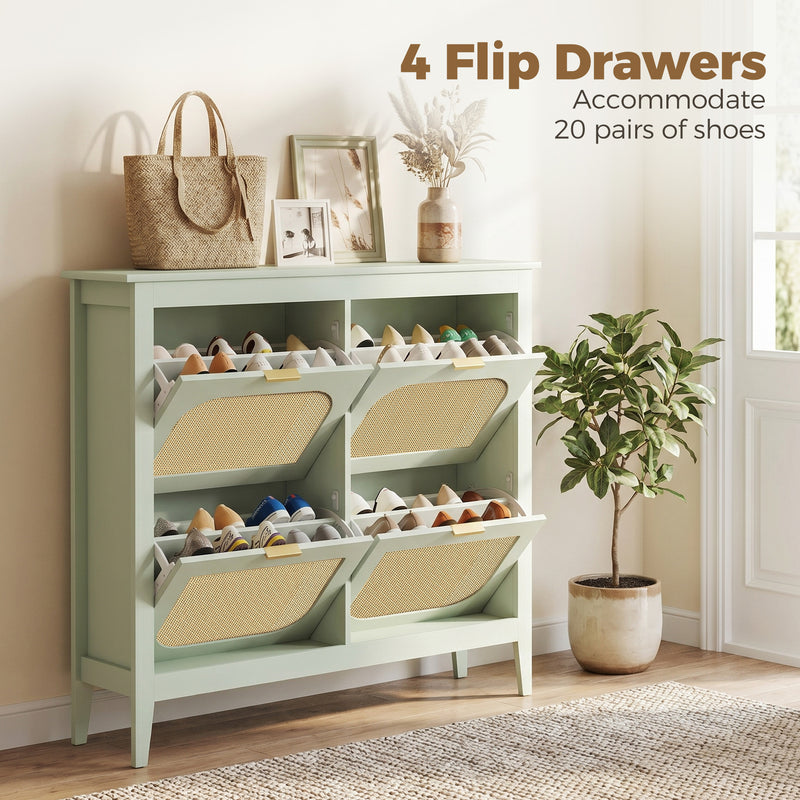 Shoe Cabinet with Flip Drawers for Hallway Storage Slim Space Saving Design Light Green