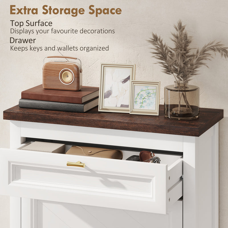 Slim Shoe Storage Cabinet for Narrow Hallways with 2 Flip Drawers and Top Drawer, White Homcom