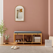 Shoe Storage Bench with Padded Seat for Hallway Organisation Natural Wood Finish AOSOM