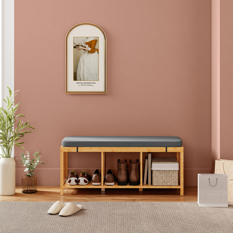 Shoe Storage Bench with Padded Seat for Hallway Organisation Natural Wood Finish AOSOM