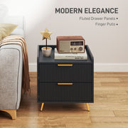 Black 2 Drawer Bedside Table with Gold Legs and Handles by HOMCOM