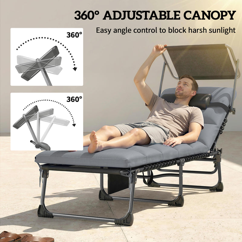 Folding Sun Loungers Set of 2 for Garden Relaxation with Adjustable Shade and Cushions