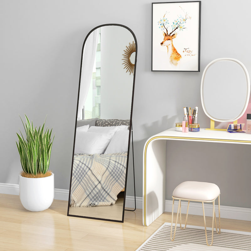 Full Length Standing Mirror with Aluminium Frame for Bedroom or Hallway, Black
