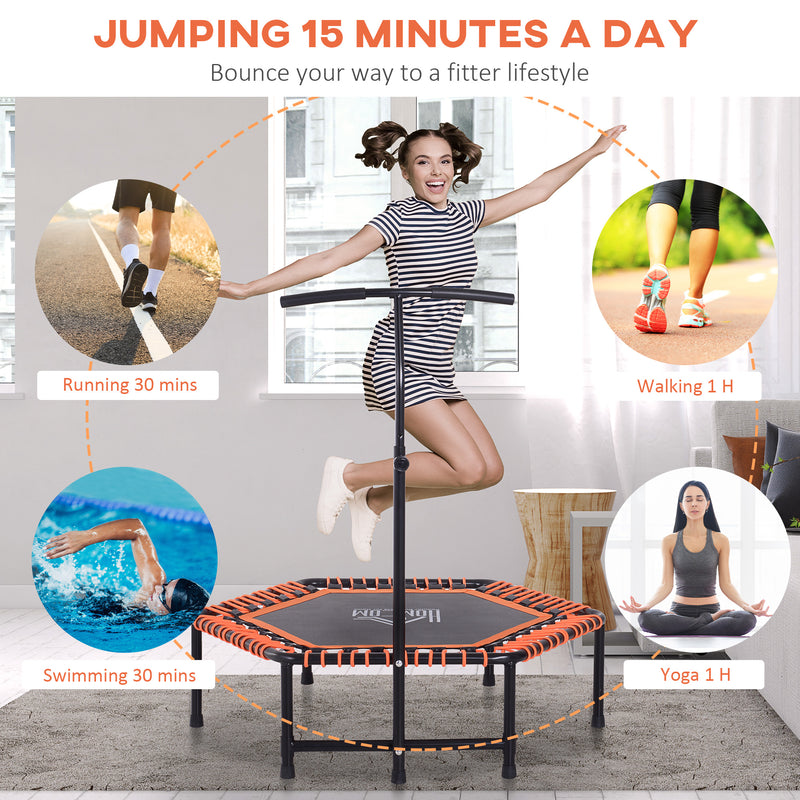 Adjustable Mini Fitness Trampoline With Handle Bar For Indoor Exercise Black Orange AOSOM