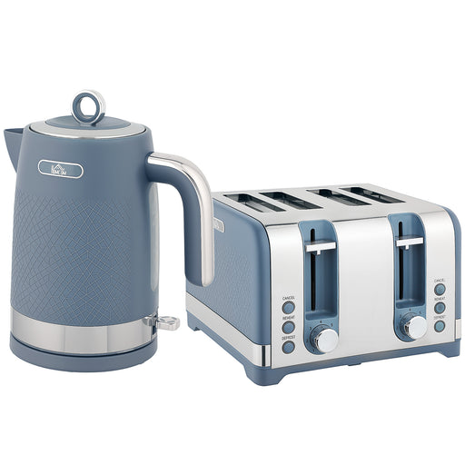 Textured Kettle and Four Slice Toaster Set for Fast Boiling and Toasting, Blue