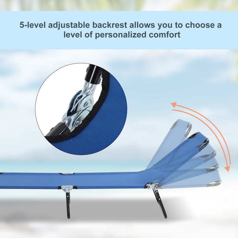 2 Piece Foldable Sun Loungers with Adjustable Backrest for Garden or Beach Use Blue