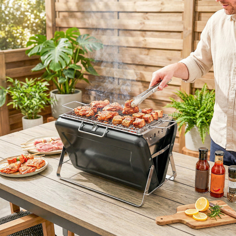 Portable Charcoal BBQ Grill for Easy Outdoor Cooking and Picnics Black