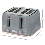 Grey Four Slice Honeycomb Toaster with Adjustable Browning Control by HOMCOM